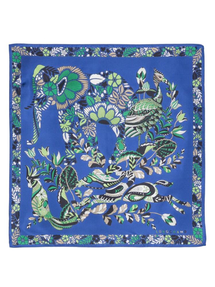 Longchamp Forêt floral-print silk scarf - Blue Cover