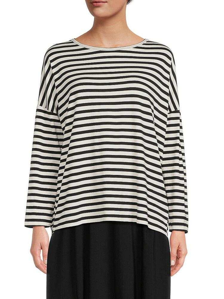 Renee C. Women's Striped Long Sleeve Boxy Tee - Black White Cover