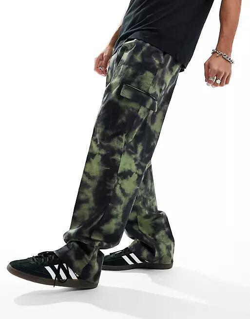 ASOS DESIGN smart wide leg cargo pants in khaki camo print-Green Cover