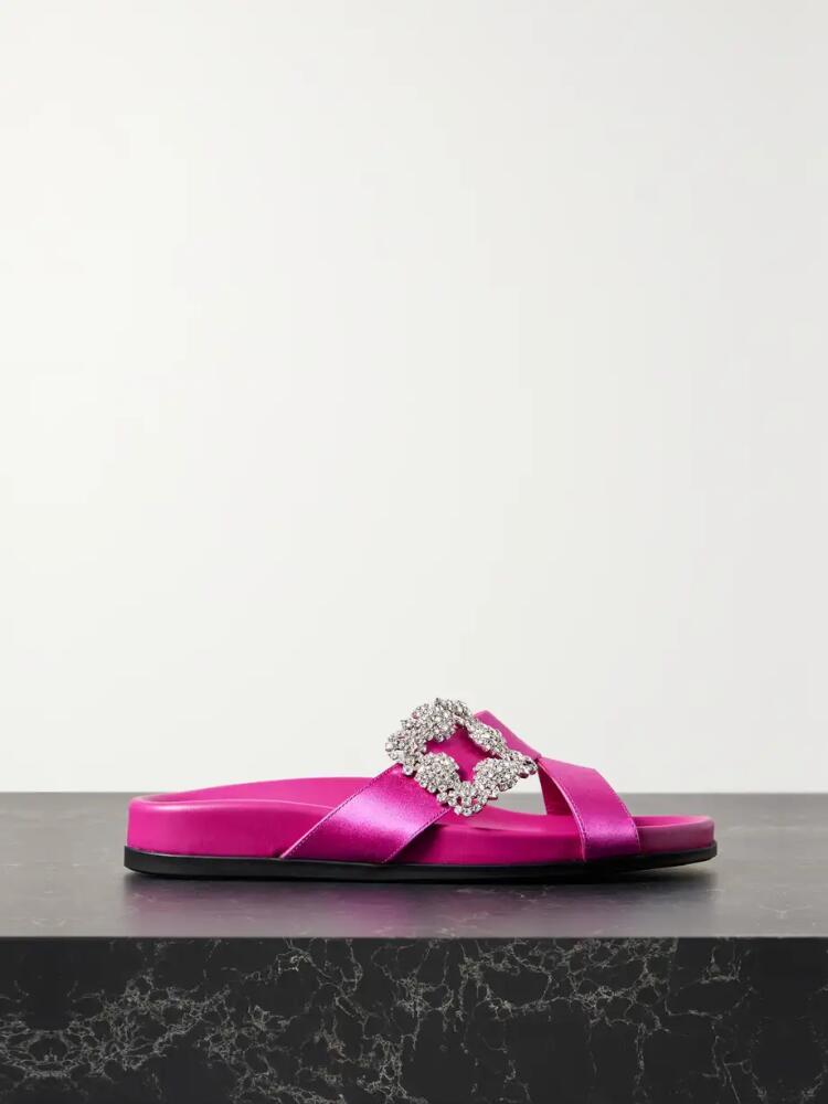 Manolo Blahnik - Chilanghi Buckled Embellished Satin Slides - Purple Cover