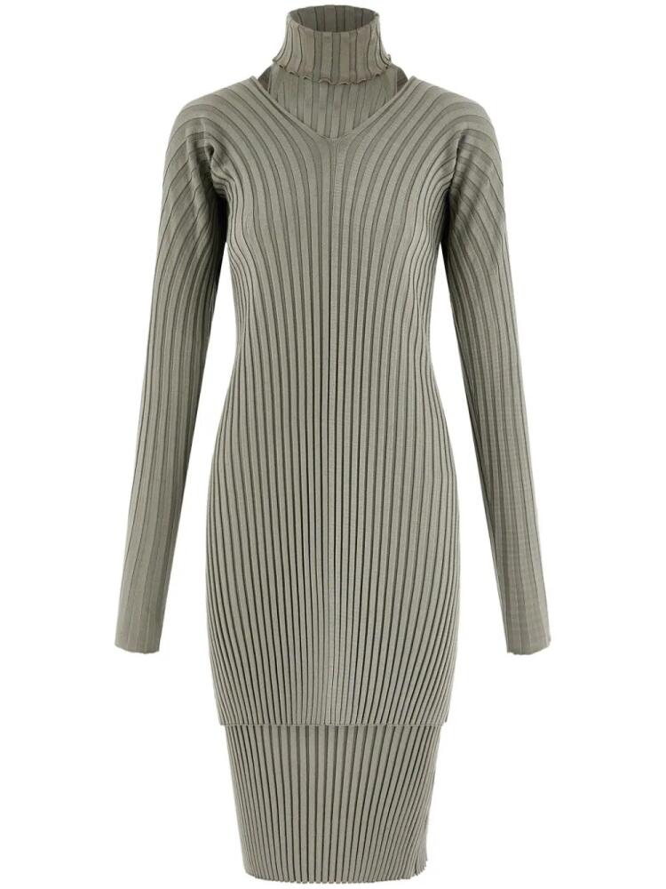 Ferragamo layered ribbed-knit dress - Grey Cover