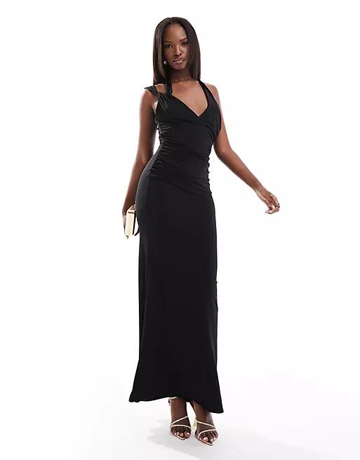 Flounce London cut out front maxi dress in black Cover