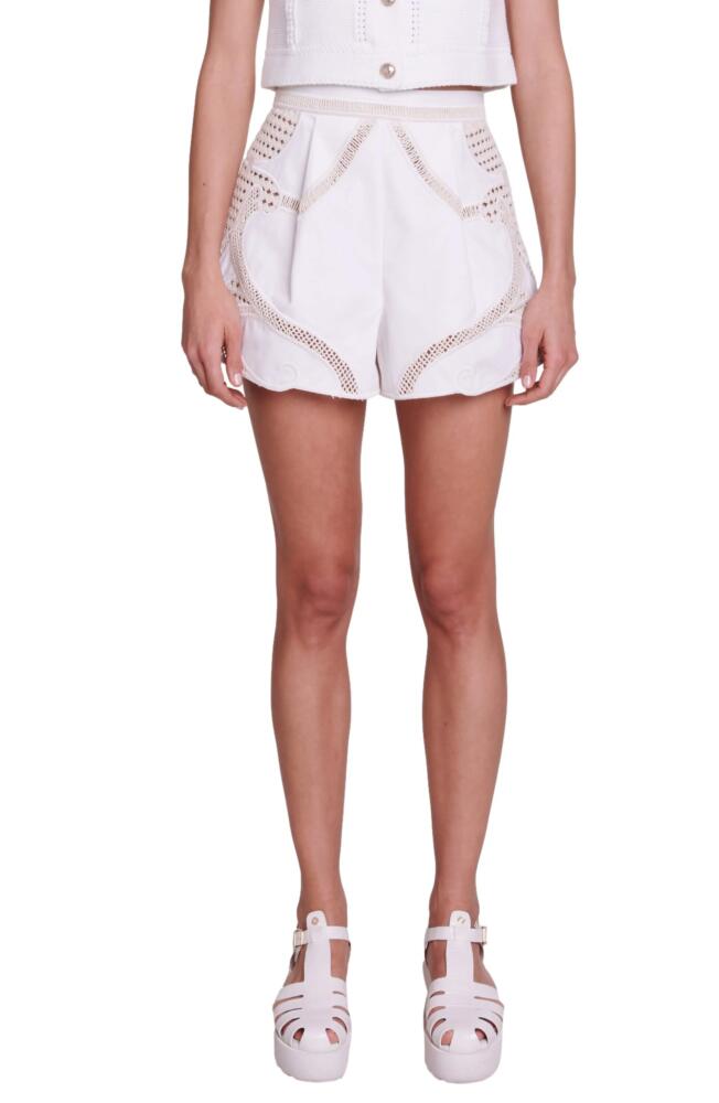 maje Ipiany Flat Front Crochet Trim Cotton Shorts in Ecru Cover