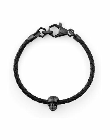 Philipp Plein Linked Leather Bracelet Man Bracelet Black Calfskin Cover