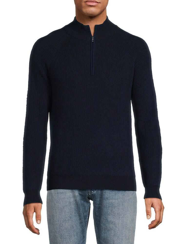 Amicale Men's Classic Fit Ribbed Cashmere Sweater - Navy Cover