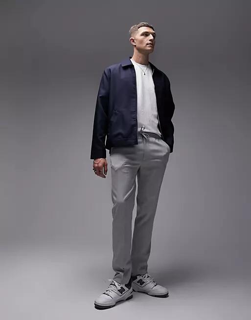 Topman skinny smart pants with elasticated waistband in light gray Cover