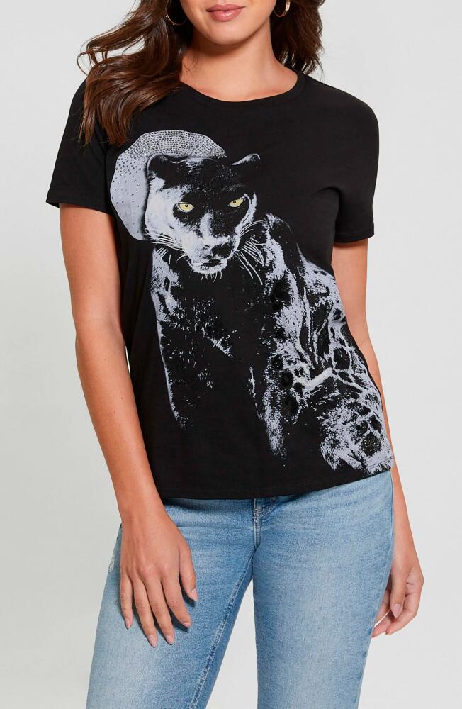 GUESS Panther Moon Embellished Organic Cotton Graphic T-Shirt in Jet Black Cover