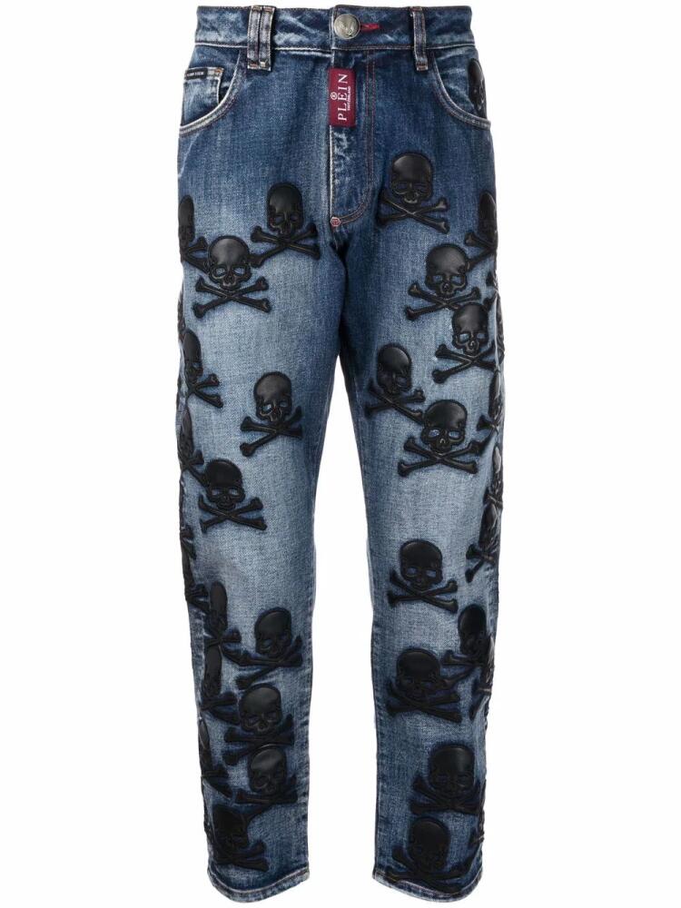 Philipp Plein skull-patch tapered jeans - Blue Cover