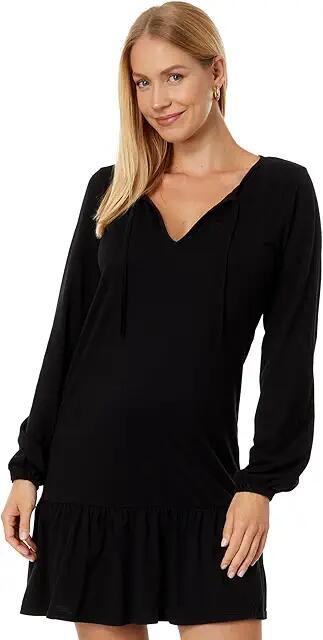 bobi Los Angeles Ruffle Hem Long Sleeve Dress (Black) Women's Dress Cover