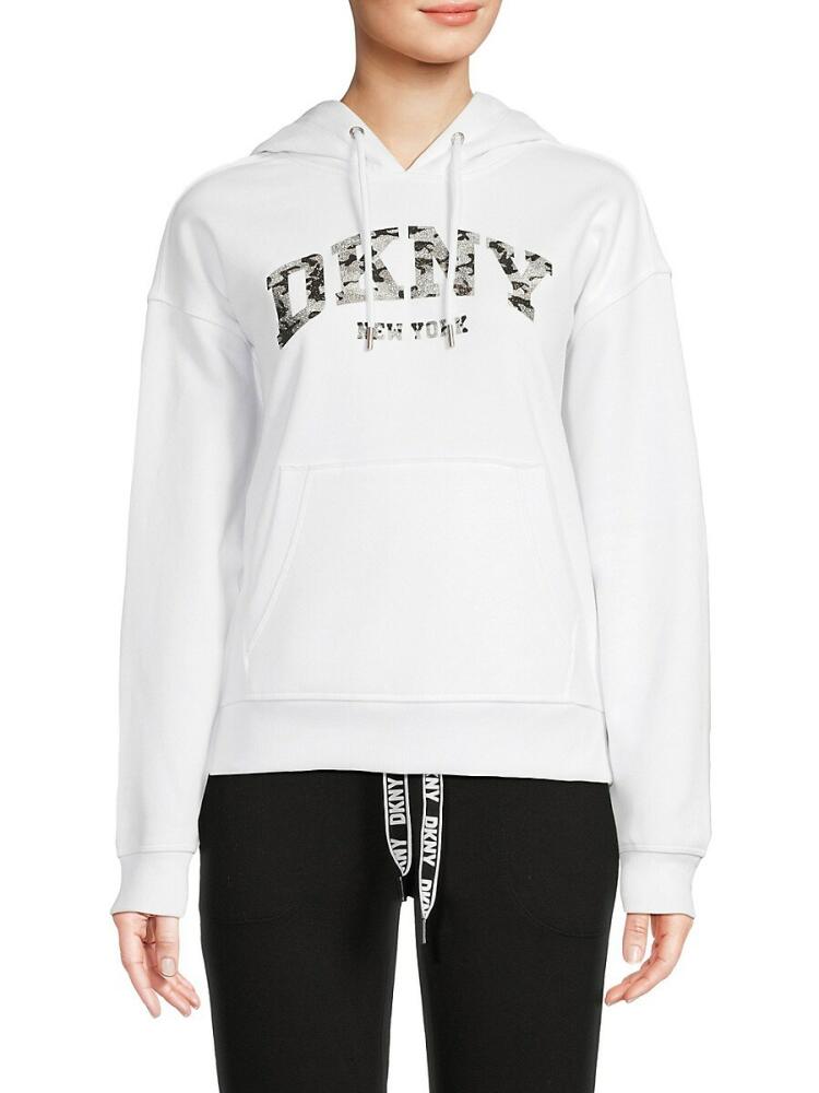 DKNY Sport Women's Logo Graphic Drawstring Hoodie - White Cover