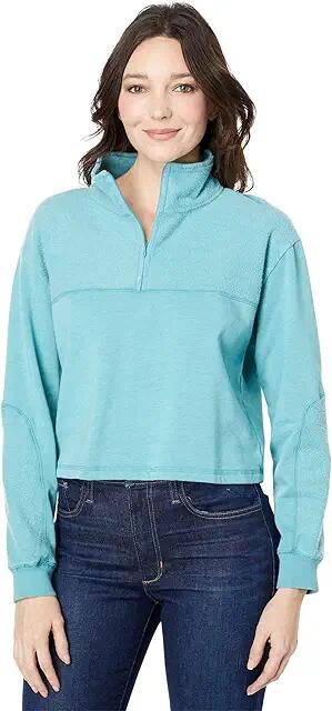 bobi Los Angeles 1/2 Zip Pullover Sweatshirt in Mixed Fleece (Surf) Women's Clothing Cover