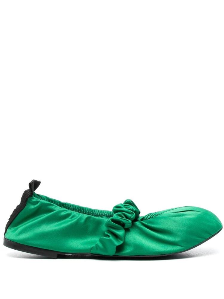 GANNI Scrunchie satin ballerina shoes - Green Cover