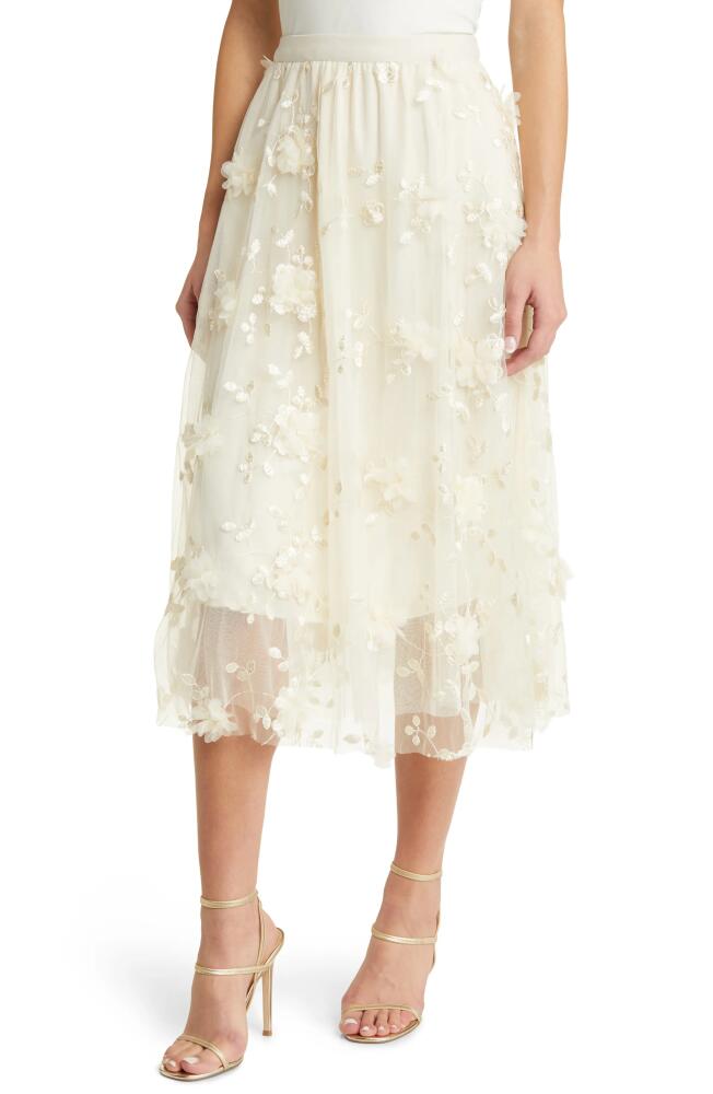 NIKKI LUND Audra Floral Appliqué Chiffon Maxi Skirt in Cream Cover