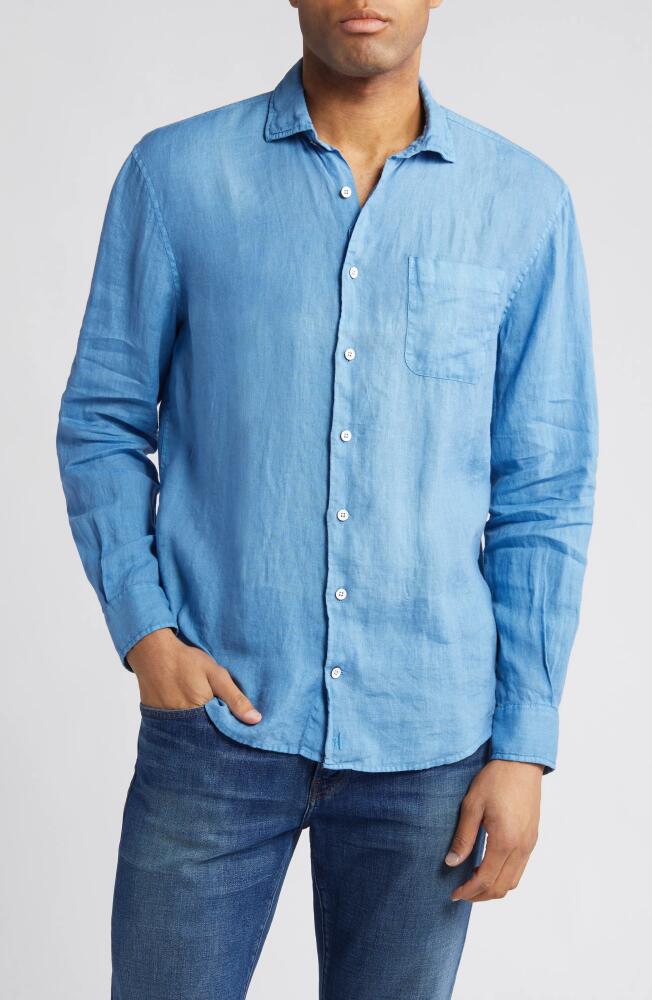 johnnie-O Emory Solid Linen Button-Up Shirt in Tide Cover