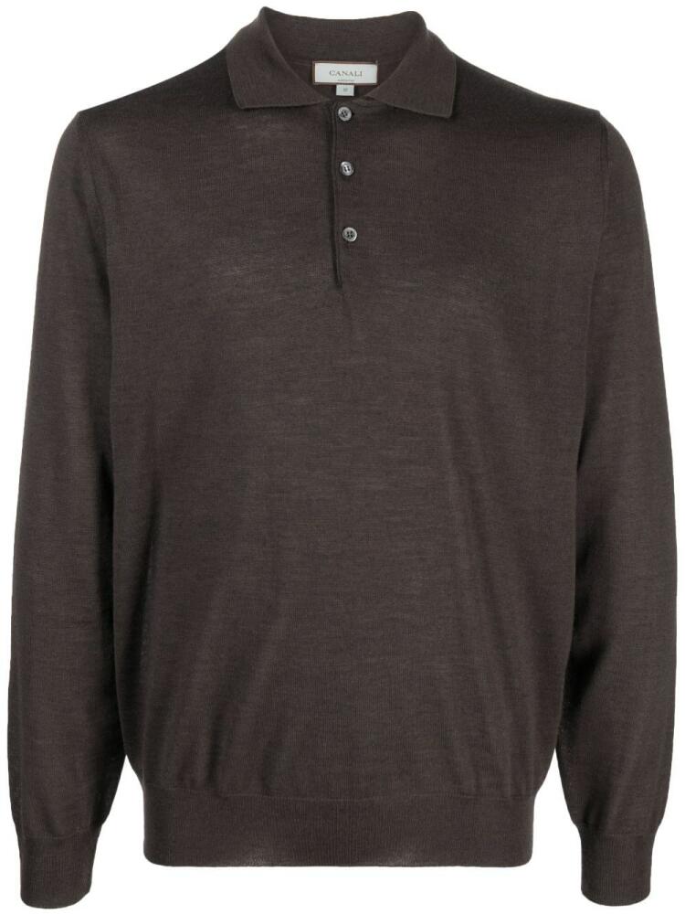 Canali long-sleeved wool polo shirt - Brown Cover