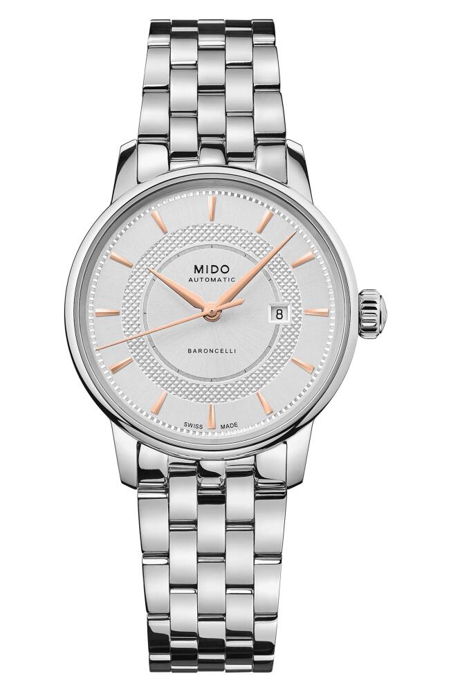 MIDO Baroncelli Signature Automatic Bracelet Watch, 30mm in Silver/White Cover