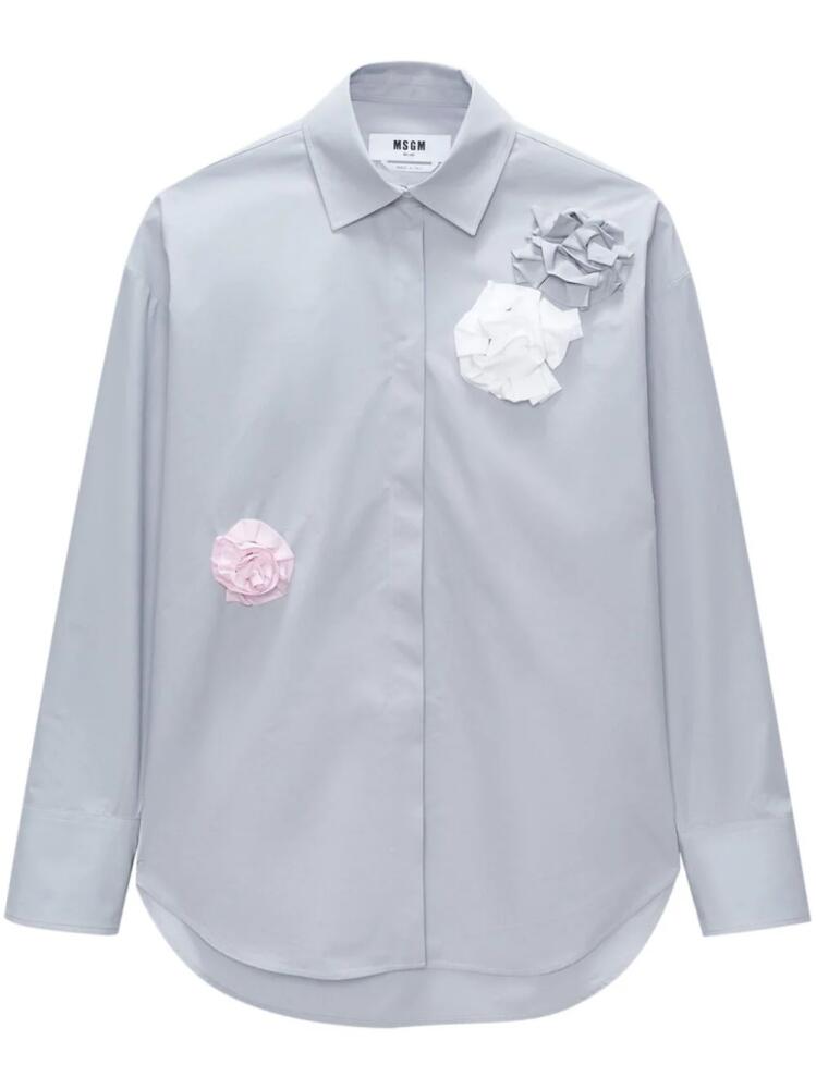 MSGM floral-appliqué poplin shirt - Grey Cover