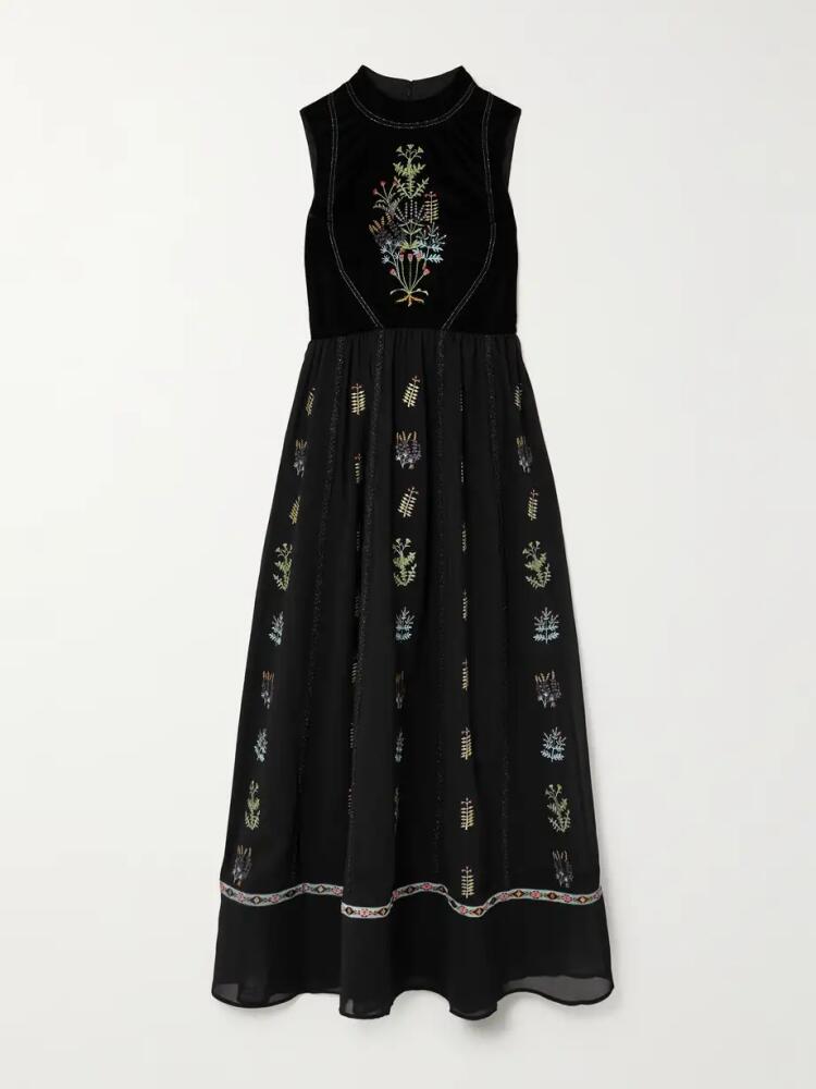 Emporio Sirenuse - Flossie Embroidered Velvet And Georgette Maxi Dress - Black Cover