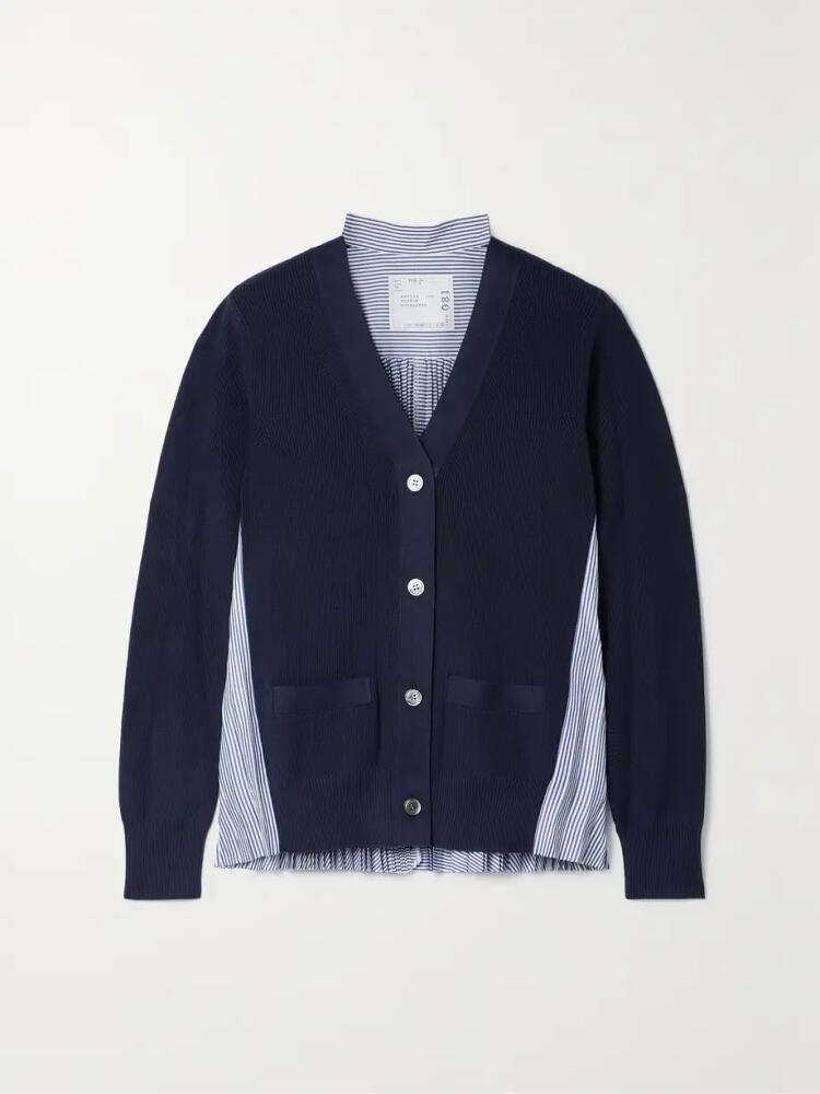 Sacai - Cotton And Pleated Striped Poplin Cardigan - Blue Cover