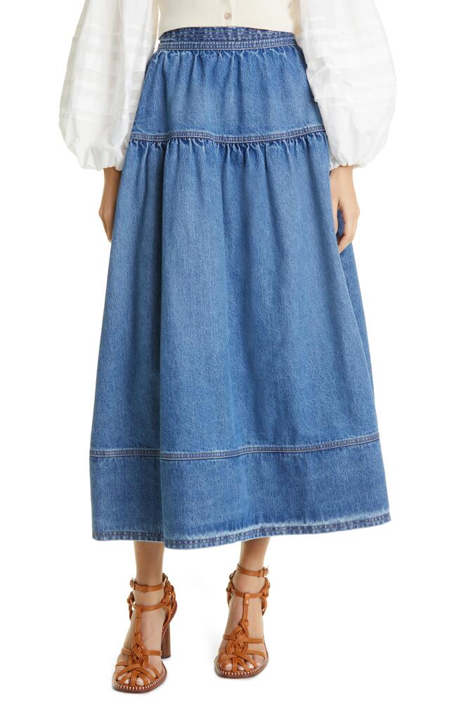 Ulla Johnson The Astrid Denim Maxi Skirt in Danube Medium Indigo Wash Cover