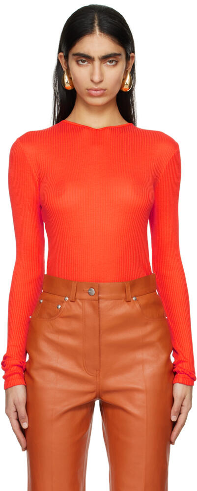 Ferragamo Orange V-Neck Long Sleeve T-Shirt Cover