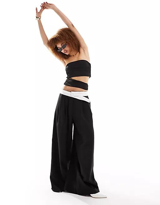 Lioness low rise tailored contrast waistband pants in black Cover