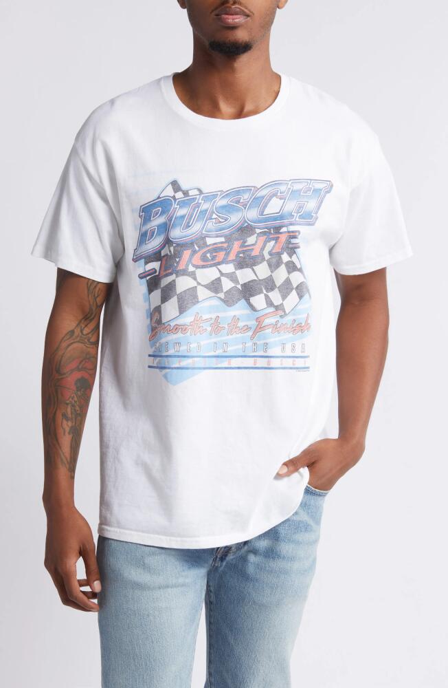 Junk Food Busch Light Checkered Flag Cotton Graphic T-Shirt in White Cover