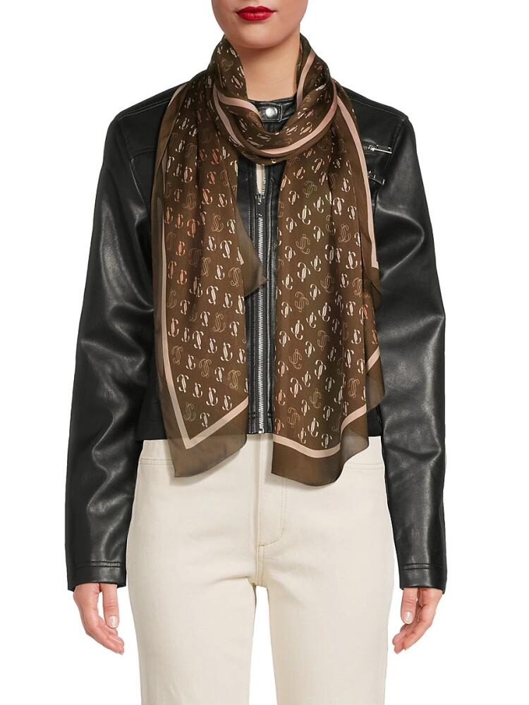 Jimmy Choo Women's Monogram Silk Scarf - Brown Cover