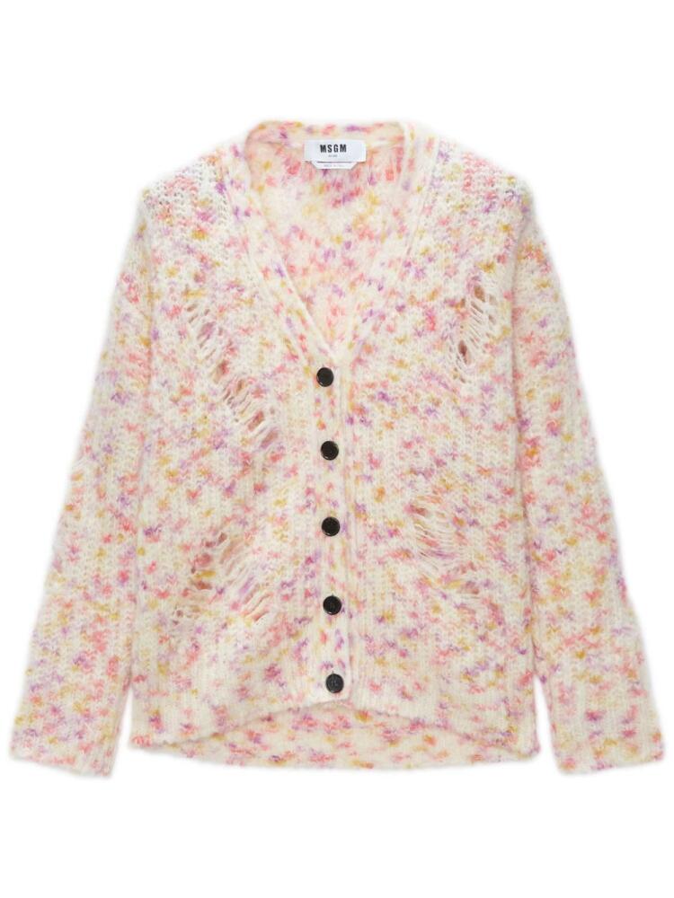 MSGM distressed cable-knit cardigan - Pink Cover