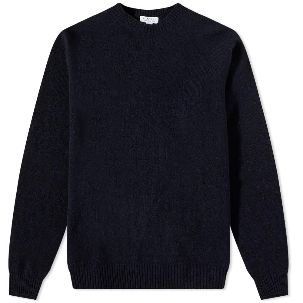 Sunspel Men's Lambswool Crew Knit in Dark Navy Mouline Cover