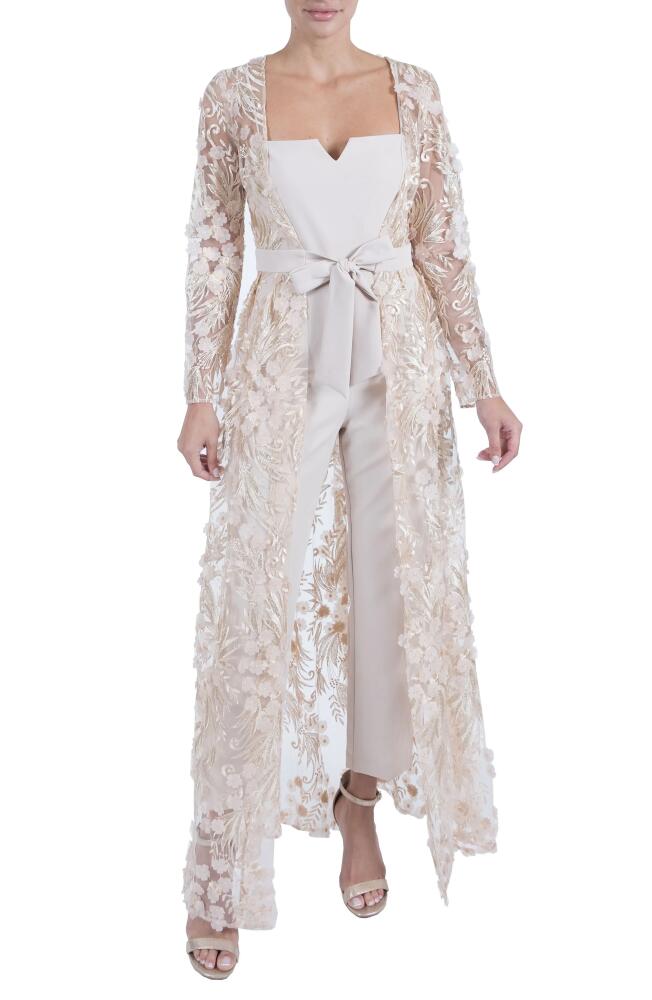 Julia Jordan Floral Lace Long Sleeve Maxi Jumpsuit in Champagne Cover