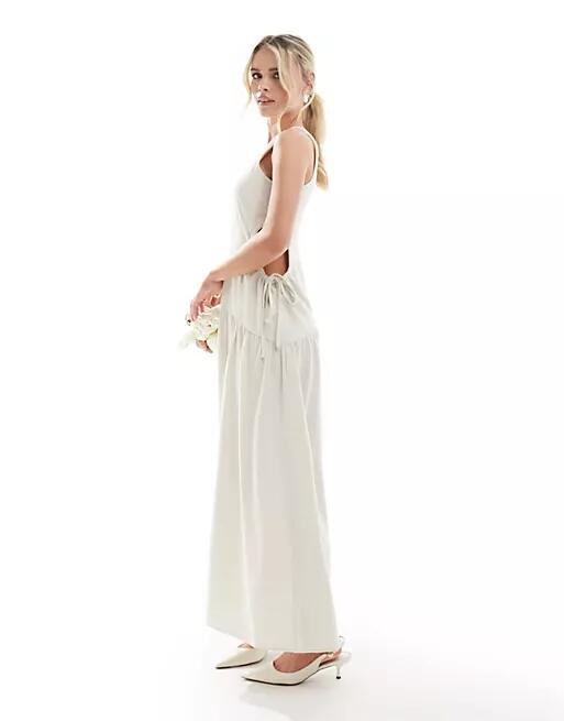 4th & Reckless Petite exclusive one shoulder dropped hem cut out maxi dress in cream-White Cover