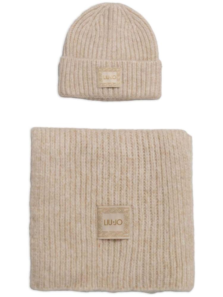 LIU JO ribbed scarf and beanie - Neutrals Cover