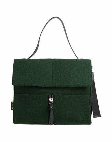 Rǝbelle Woman Handbag Dark green Wool, Polyester, Cow leather Cover