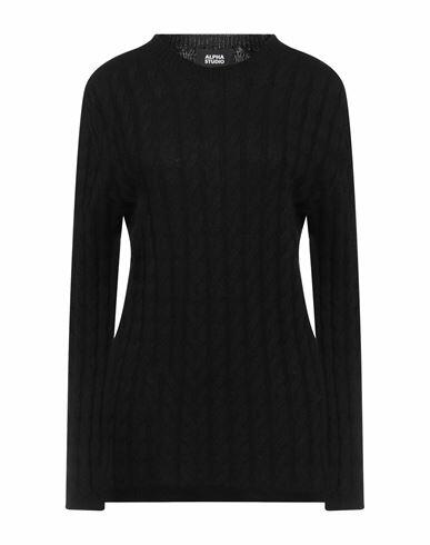 Alpha Studio Woman Sweater Black Wool, Cashmere Cover