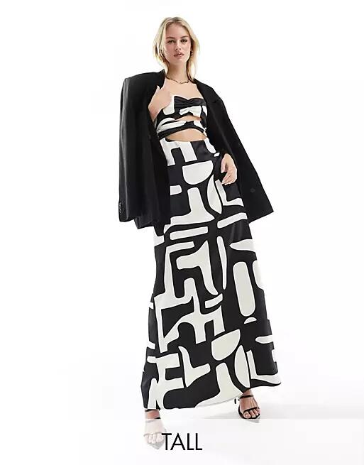 4th & Reckless Tall exclusive satin cami cut out detail maxi dress in mono print-Multi Cover