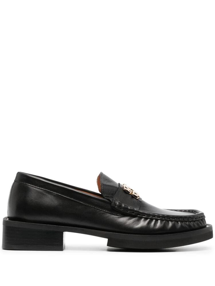 GANNI logo-plaque leather loafers - Black Cover