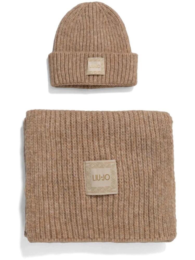 LIU JO ribbed scarf and beanie - Brown Cover