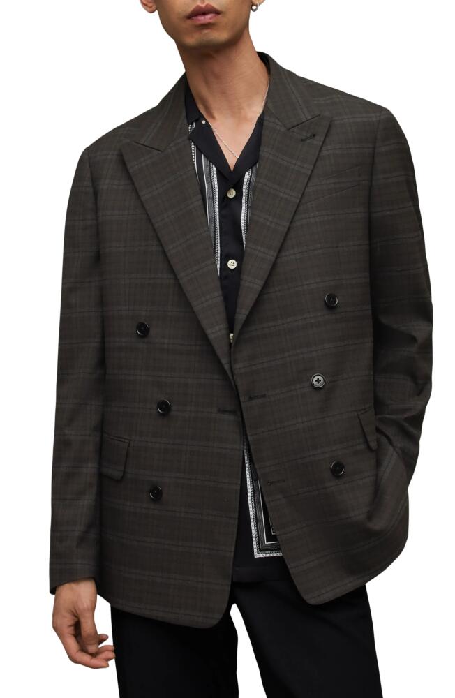 AllSaints Spica Plaid Double Breasted Blazer in Brown Cover