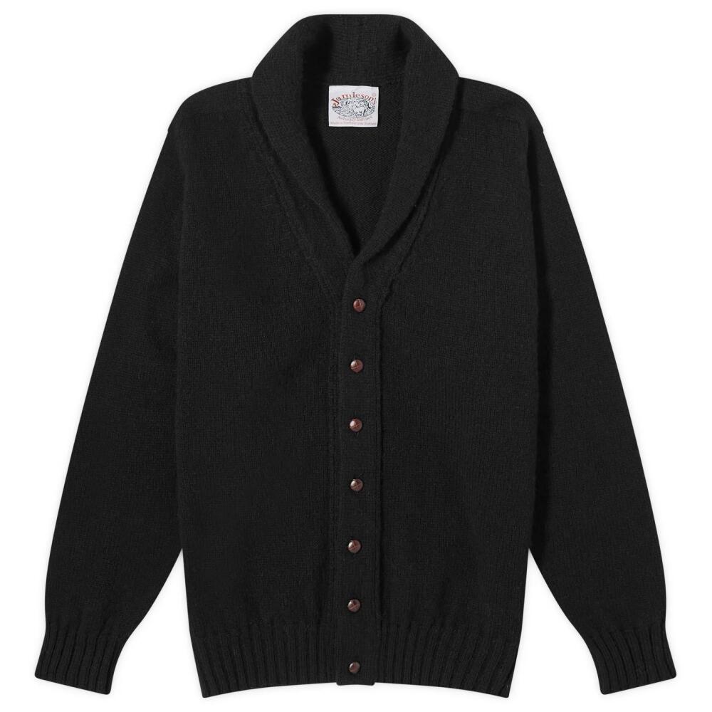 Jamieson's of Shetland Men's Elbow Patch Shawl Collar Cardigan in Black Cover