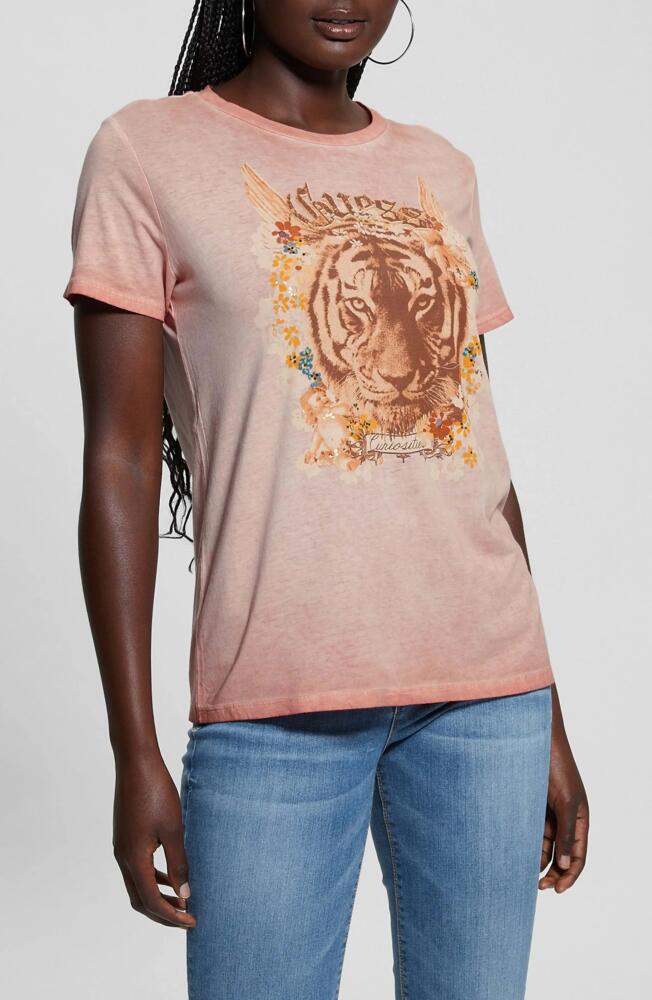 GUESS Tiger God Burnout Graphic T-Shirt in Satin Rose Multi Cover