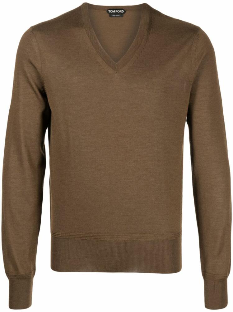 TOM FORD ribbed V-neck jumper - Brown Cover