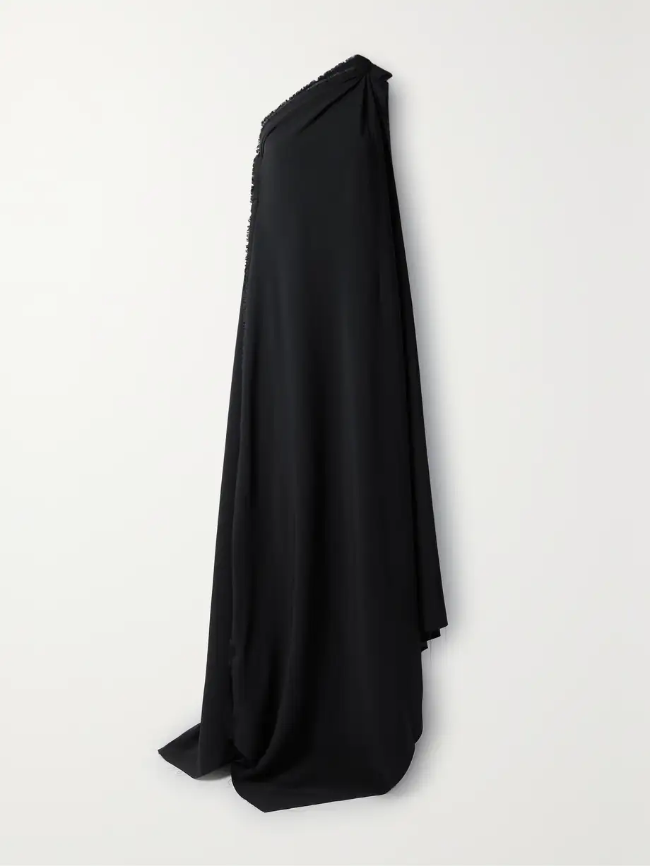 Balenciaga - Asymmetric One-shoulder Frayed Draped Crepe Gown - Black Cover