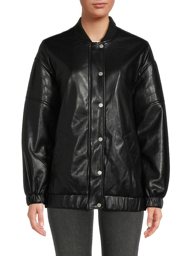 Avec Les Filles Women's Faux Leather Bomber Jacket - Black Cover