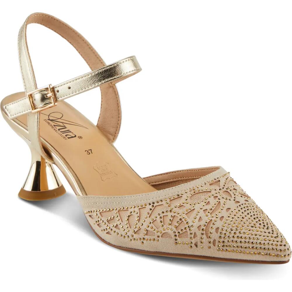 AZURA BY SPRING STEP Delicate Ankle Strap Pointed Toe Pump in Soft Gold Cover