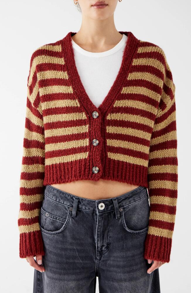 BDG Urban Outfitters Laguna Stripe Crop Cardigan in Red Camel Cover