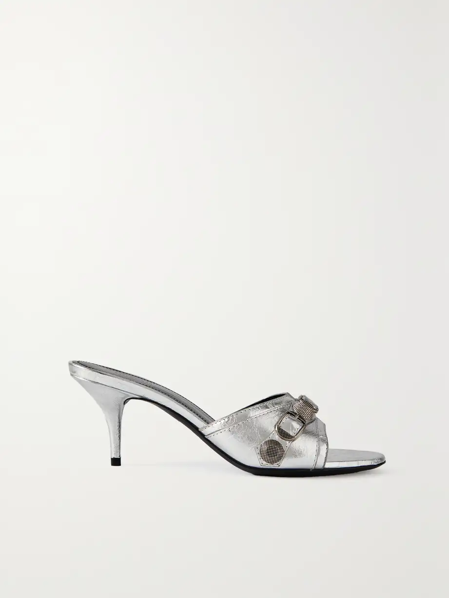 Balenciaga - Cagole Metallic Leather Mules - Silver Cover