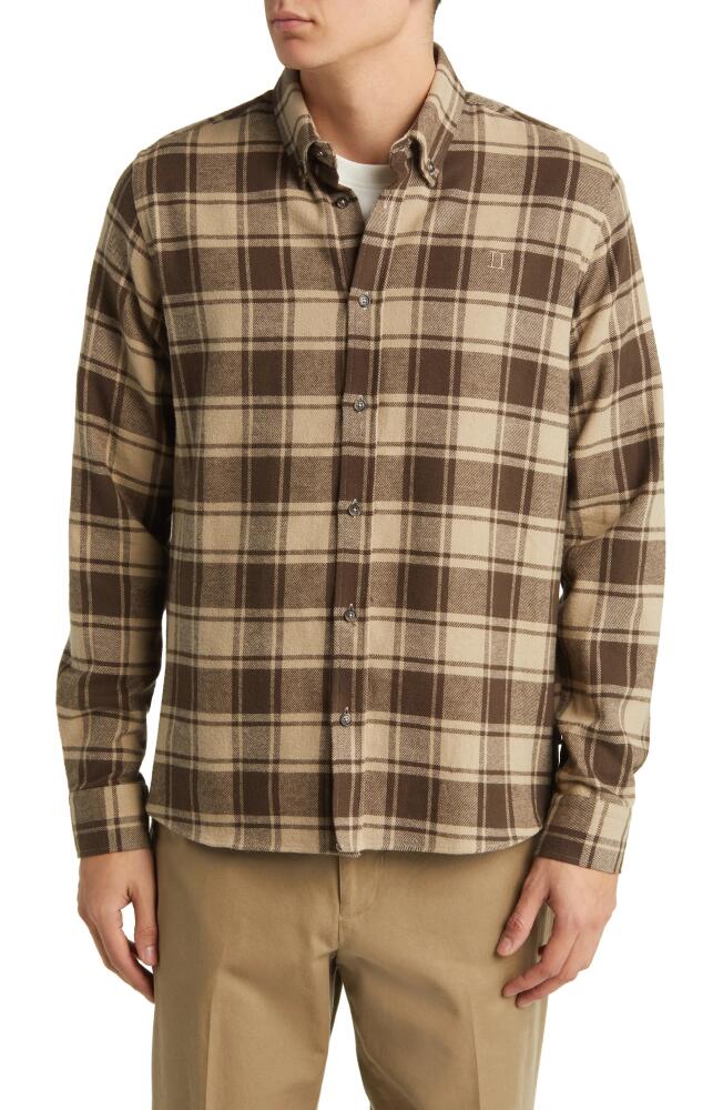 Les Deux Kristian Check Flannel Button-Down Shirt in Coffee Brown/Dark Sand Cover