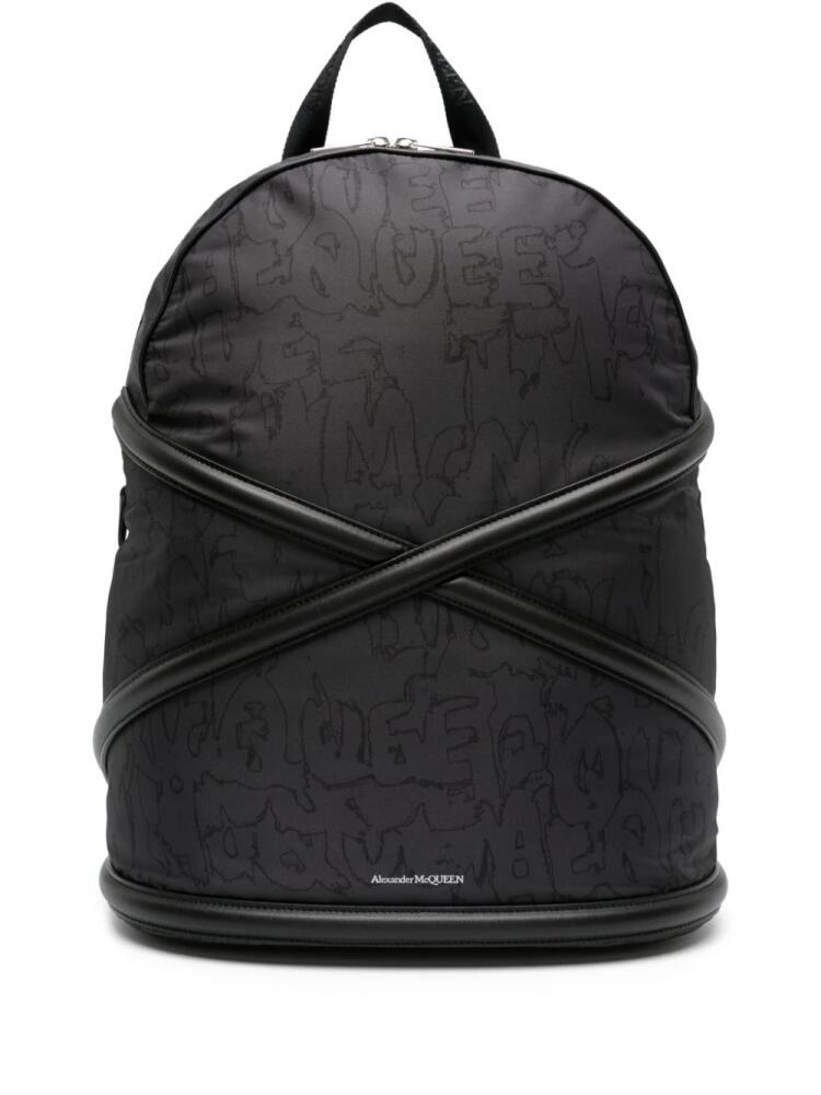 Alexander McQueen crossover-straps logo-print backpack - Black Cover