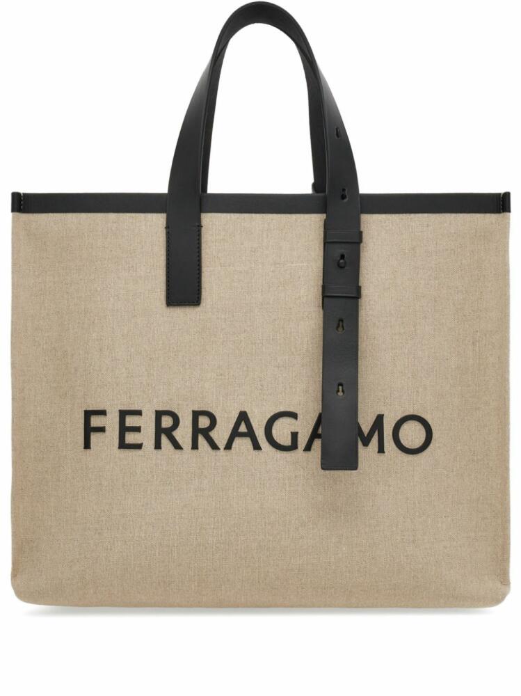 Ferragamo logo-embossed leather tote bag - Neutrals Cover